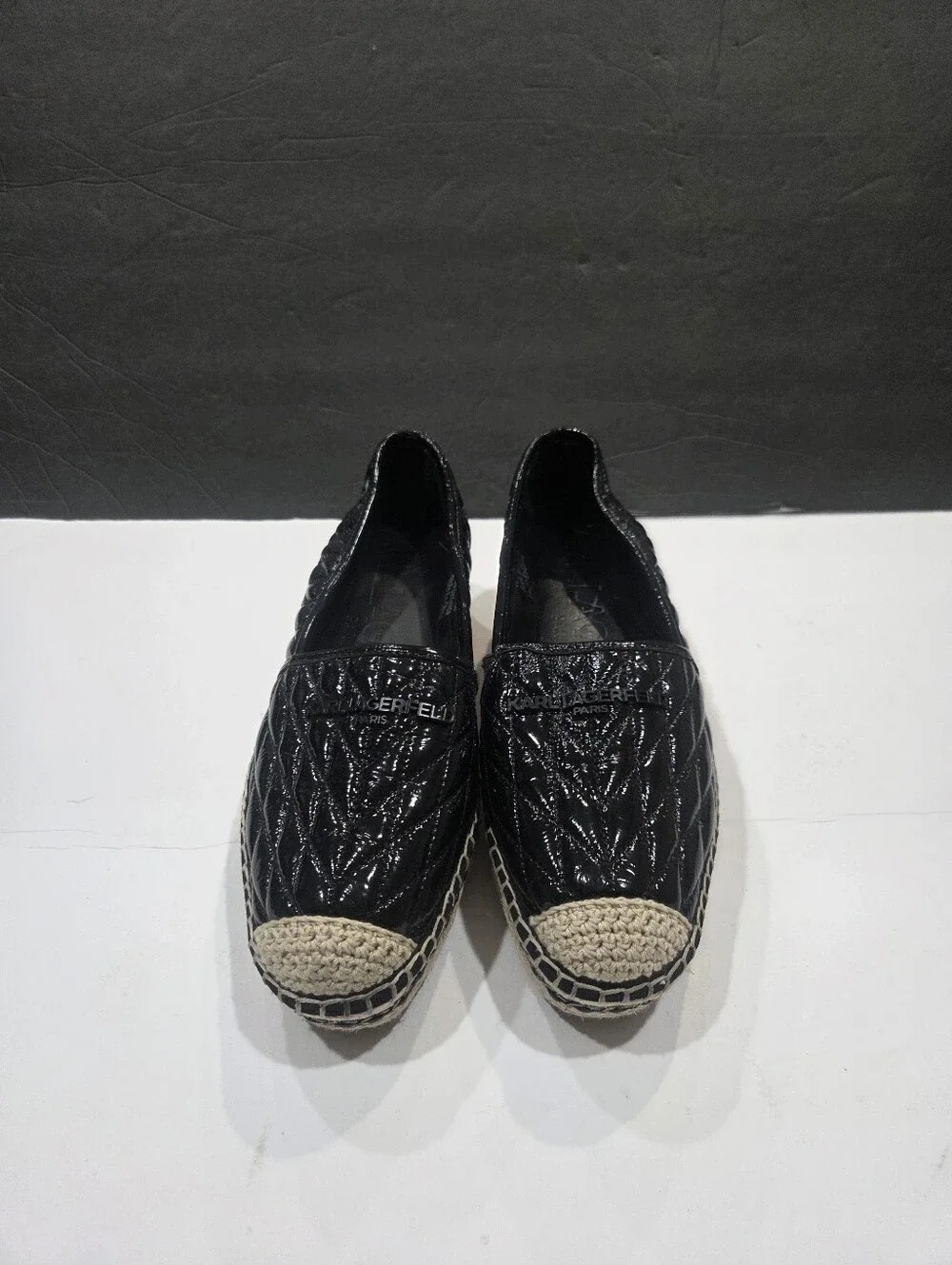 Karl Lagerfeld Desta Black Quilted Espadrille Slip-On Flats - Women's Sz.8